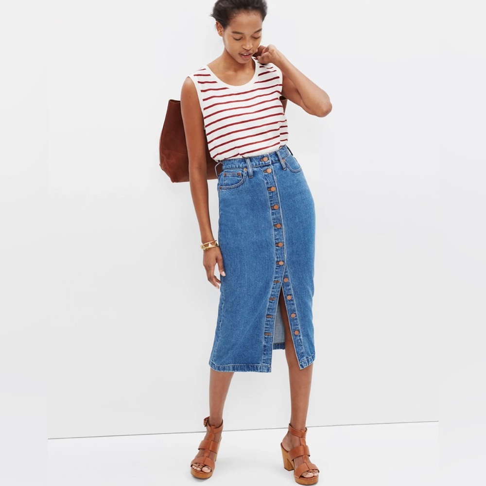 Madewell Denim Jean Midi Button Skirt